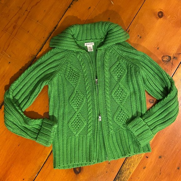 St. John's Bay Sweaters - Y2K Kelly Green Cropped Knit Zip-Up